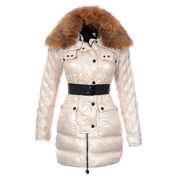 Moncler Bianco Fur Collar e cinturino caldo Cappotti uscita